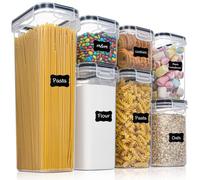 Airtight Food Storage Containers Set [7 Pc] - Kitchen Pantry Organization and Storage, Plastic Canisters with Durable Lids Ideal for Cereal, Flour & Sugar - Includes 10 Labels