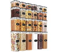 Airtight Food Storage Containers Set with Lids - 24 PCS, BPA Free Kitchen and Pantry Organization, PRAKI Plastic Leak-proof Canisters for Cereal Flour & Sugar - Labels & Marker, White,black