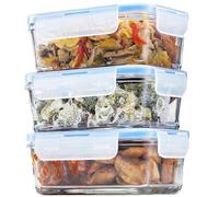 Airtight Glass Food Storage Containers with Lids - 3 Pack 100% Leak Proof BPA Free, Freezer to Oven Safe, Glass Meal Prep Lunch Box Takeaway - 828ml
