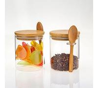 Airtight Glass Jars With Bamboo Lids And Spoons, 17oz Glass Canisters With Lid For Spice Beans Tea, Sealed Sugar Container, Glass Coffee Containers, Food Jars Canisters, Kitchen Accessories (2pcs)