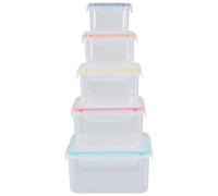 Premier Housewares Airtight Lids 5Pc Square Food Containers | Versatile Plastic Container For Kitchen | Multi Purpose Plastic Tupperware Sets | Durable Food Storage Container