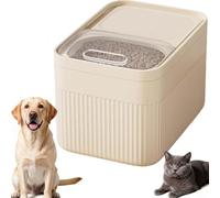 Airtight Pet Food Storage Container with Measuring, 4 Kg Capacity, Large Dry Dog Food Bin, Cat Kibble Dispenser, Plastic Bird Seed Storage Box, Pour Spout, Kitchen Pantry (White)