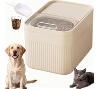 Airtight Pet Food Storage Container with Measuring Cup, 4kg / 6kg / 14kg, Large Dry Dog Food Bin, Cat Kibble Dispenser, Plastic Bird Seed Storage Box, Pour Spout, Kitchen Pantry (Beige, Large)