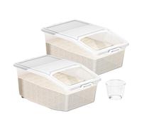 Airtight Rice Scoop, Rice Scoop, Rice Container, 2 x Rice Storage Boxes with Pulleys, Erase the Storage Box, Pantry Organiser with Integrated Scale for Gardening, Laundry and
