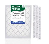 Airtime Filters Reusable 16x20x1 Merv 8 Air Filter, ABS Plastic housing with 6 Pleated Filters for Cost-Effective Indoor Air Filtration