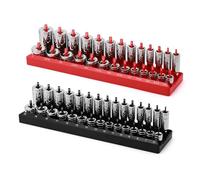 AIRTOON 3/8-Inch Drive Socket Organizer Trays, 2-Piece SAE and Metric Socket Tray Set, Deep and Standard Socket Holders Organizers for Toolbox, Black & Red