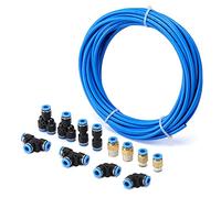 AIRTOON 6mm OD x 4mm ID PU Air Hose Kit with 1/4” Push to Connect Fittings (13 PCS), Blue, 10 Meter, 13 Inches, 9 Inches, 2 Inches, 0.32 kg
