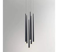 AIRUI 6-Light Long Tube Pendant Light LED Modern Cone Ceiling Lighting Adjustable Hanging Lamp for Living Room Dining Room Table Stairwell,Black+Neutral Light 4000K-18W