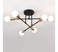 AIRUI 6-Light Nordic Chandelier Modern Flush Ceiling Light E27 Lamp Socket Sputnik Lamp Ceiling Lighting for Living Room Dining Room Hallway,Black Gold+Warm White-5W