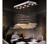 AIRUI 8 Lights K9 Crystal Pendant Light Modern Rain Drop Chandelier Flush Mount Rectangle Ceiling Light for Dining Room Living Room Restaurant,3 Color Temperature-40W