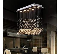 AIRUI 8 Lights K9 Crystal Pendant Light Modern Rain Drop Chandelier Flush Mount Rectangle Ceiling Light for Dining Room Living Room Restaurant,Warm Light-40W