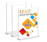AIRUI A4 Acrylic Sign Holder, 3 Pack T-Shape Double-Side Menu Holders, Clear Perspex Display Stand for Office Hotel Store Restaurant School