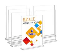 AIRUI A4 Acrylic Sign Holder, 6 Pack T-Shape Double-Side Menu Holders, Clear Perspex Display Stand for Office Hotel Store Restaurant School