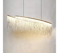 AIRUI Luxury Tassel Chandelier LED Modern Decorative Pendant Light Chain Linear Ceiling Lighting for Living Room Dining Room Hotel Store,Chrome+Warm White-120cm