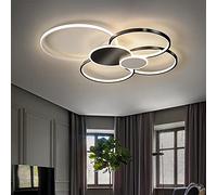 AIRUI Round Circle LED Ceiling Light, Modern Flush Mount Chandaliers Contemporary Bright Ceiling Lamp for Living Room Bedroom Office,Black+Warm White-4 Heads