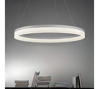 AIRUI Single Circle LED Pendant Light Modern Metal Acrylic 1-Light Chandelier Adjustable Suspended Hanging Lamp for Living Room Bedroom,White+WhiteLight-80cm