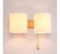 AIRUI Wood LED Wall Lamp E27 Glass Wall Sconce Modern Cylindrical Wall Light Japanese Style Downlight for Living Room Bedroom Bedside Lamp,Double Head-No Bulb
