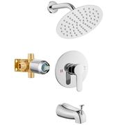 Airuida Bathroom Tub Shower Faucet Set Shower Head and Handle Set Bathtub Faucet Set Complete with Rough-in Valve Trim Kit with 8 Inch Round Shower Head, Chrome Polish