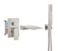 Airuida Bathtub Faucet with Waterfall Tub Spout and Handheld-Brushed Nickel