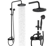 Airuida Exposed Shower System,8 Inch Rainfall Shower Head with Handheld Spray,Single Handle Wall Mount Shower Faucet Set,Solid Brass Dual Function Exposed Pipe Fixture for Bathroom,Oil Rubbed Bronze