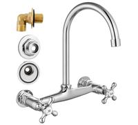 Airuida Kitchen Faucet Wall Mount 8 inch Faucet 360 Degree Swivel Spout with 2 Handles Commercial Kitchen Utility Laundry Sink Tap Chrome Polish