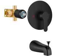 Airuida Round Shower Valve Trim Set with Pull-Up Switch Tub Spout Wall Mounted Single Handle Bath Faucet with Male Thread Solid Brass Tub Shower Rough-in Mixer Valve Matte Black