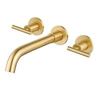 Airuida Wall Mounted Widespread Bathroom Sink Faucet Wall Mount Lavatory Faucet Vanity Sink Mixer Tap 2 Lever Handles 3 Holes 360 Swivel Spout with Brass Rough in Valve Brushed Gold