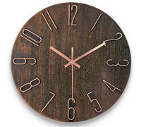 AIRUIFU Wall Clock 12 Inch Non-Ticking Silent Battery Operated Round Wall Clock Modern Simple Style Decor Clock for Home/Office/School/Kitchen/Bedroom/Living Room (Brown)