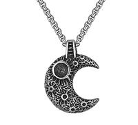 AIRUiXUAN Gothic Crescent Pendant Necklace, Retro Personality Moon Meteorite Crater Pendant for Men Women Punk Hip-Hop Jewelry