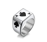 AIRUiXUAN Men's Square Playing Cards Ring,Men's Stainless Steel Simple Ring,Black,8