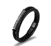AIRUiXUAN Nordic Odin Triangular Interlocking Symbol Leather Bracelet, Viking Celtic Knot Stainless Steel Leather Rope Bracelet Amulet, 22cm, Stainless Steel