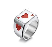 AIRUiXUAN Square Men's Playing Card Pattern Ring, Simple Women's Men's Stainless Steel Ring, 10, stainless steel