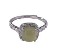 AIRUiXUAN Sterling Silver Adjustable Hollow Braided Jade Ring, Elegant S925 Sterling Silver Ring for Women,Green,10
