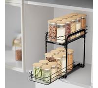 AIRUJIA Spice Rack Cupboard Organizer, Pull Out Cabinet Organizer Spice Racks, 2-Tier Spice Rack Height Adjustable, Spice Rack for Inside Cupboard, Heavy Duty Metal Spice Organizer, L10.4*W5*H9inch