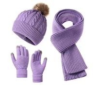 Airuzara Winter Accessory Set Knit Beanie Hat Scarf and Gloves Combo Cold Weather Knitted Hat Long Scarf Touchscreen Gloves （Purple）
