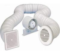 Airvent 434446A Inline Loft Extractor Fan With Timer 4" / 100mm For Bathroom Full Kit Including Ducting & Grilles
