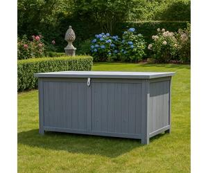 AIRWAVE Wooden Garden Storage Box With Lockable Showerproof Lid Wooden Chest Container For Patio Cushions Outdoor Toys and Tools, Stylish Interlocking Fir Wood Design (Medium 468Ltrs)