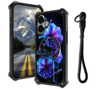 AIRWEE Case for iPhone 16 5G with Hidden Kickstand & Wrist Strap, Magnetic Car Mount Compatible, Rugged Military Grade Shockproof Cover for iPhone 16 6.1", Purple Morning Glory