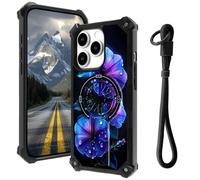 AIRWEE Case for iPhone 16 Pro Max 5G with Hidden Kickstand & Wrist Strap, Magnetic Car Mount Compatible, Rugged Military Grade Shockproof Cover for iPhone 16 Pro Max 6.9", Purple Morning Glory