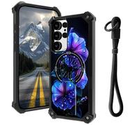 AIRWEE Case for Samsung Galaxy S24 Ultra with Hidden Kickstand & Wrist Strap, Magnetic Car Mount Compatible, Rugged Military Grade Shockproof Cover for Galaxy S24 Ultra 5G 6.8", Purple Morning Glory