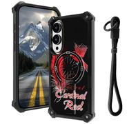 AIRWEE Case for Samsung Galaxy S25 Edge with Hidden Kickstand & Wrist Strap, Magnetic Car Mount Compatible, Rugged Military Grade Shockproof Cover for Galaxy S25 Edge 5G 6.7", Red Leader Bird