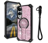 AIRWEE Case for Samsung Galaxy S25 Edge with Hidden Kickstand & Wrist Strap, Magnetic Car Mount Compatible, Rugged Military Grade Shockproof Cover for Galaxy S25 Edge 5G 6.7", Pink Glitter Bible 46:5