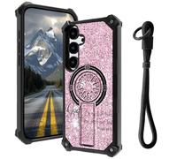 AIRWEE Case for Samsung Galaxy S25 with Hidden Kickstand & Wrist Strap, Magnetic Car Mount Compatible, Rugged Military Grade Shockproof Cover for Galaxy S25 5G 6.2", Pink Glitter Bible 46:5