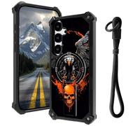 AIRWEE Case for Samsung Galaxy S25 with Hidden Kickstand & Wrist Strap, Magnetic Car Mount Compatible, Rugged Military Grade Shockproof Cover for Galaxy S25 5G 6.2", Eagle Skull