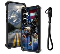 AIRWEE Case for Samsung Galaxy S25 with Hidden Kickstand & Wrist Strap, Magnetic Car Mount Compatible, Rugged Military Grade Shockproof Cover for Galaxy S25 5G 6.2", Flag Flying Eagle