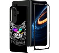 AIRWEE Case for Samsung Galaxy Z Fold 7 5G 2025, Premium PU Leather Slim Shockproof Cover with Hard TPU Frame, Wireless Charging Compatible Phone Case for Galaxy Z Fold 7 5G, Eye Music Cat