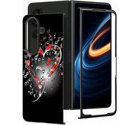 AIRWEE Case for Samsung Galaxy Z Fold 7 5G 2025, Premium PU Leather Slim Shockproof Cover with Hard TPU Frame, Wireless Charging Compatible Phone Case for Galaxy Z Fold 7 5G, Music Love Heart