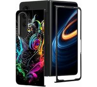 AIRWEE Case for Samsung Galaxy Z Fold 7 5G 2025, Premium PU Leather Slim Shockproof Cover with Hard TPU Frame, Wireless Charging Compatible Phone Case for Galaxy Z Fold 7 5G, Music Cat