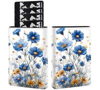 AIRWEE Credit Card Holder PU Leather Trifold Pop Up Card Slot Wallet, with RFID Blocking & Magnetic Close Credit Cards Cash Wallets, Slim Pocket Credit Card Holder for Women Men, A8, Blue Wildflower