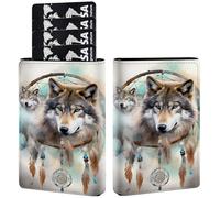 AIRWEE Credit Card Holder PU Leather Trifold Pop Up Card Slot Wallet, with RFID Blocking & Magnetic Close Credit Cards Cash Wallets, Slim Pocket Credit Card Holder for Women Men, A8, Dreams Wolf